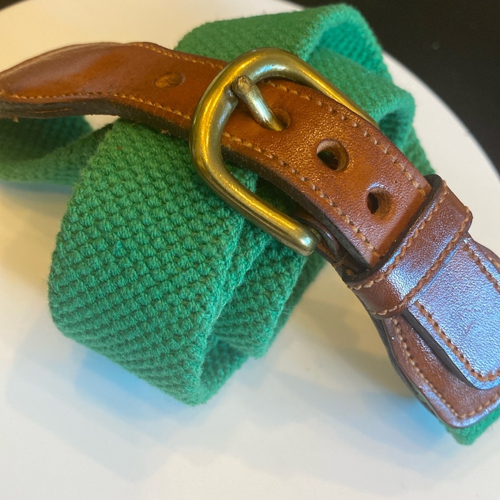 Vintage Dooney & Bourke Woven Stretch Canvas, Leather Tab, Brass Buckle Belt 40β